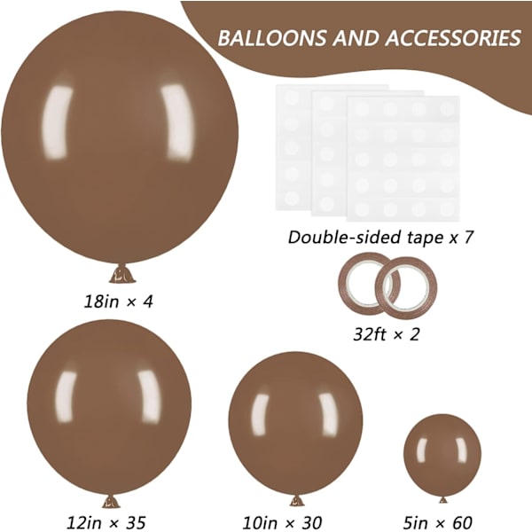 129 stk. brune balloner i forskellige størrelser 18 12 10 5 tommer til guirlandebue, premium brune latexballoner til fødselsdagsfest, dimission, bryllupsdag Brown