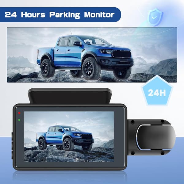 Dashcam til for- og indvendig med 32 GB SD-kort, 3 tommer IPS-skærm, dobbelt dashcam til biler, nattesyn, G-sensor, parkeringsmonitor, bevægelse