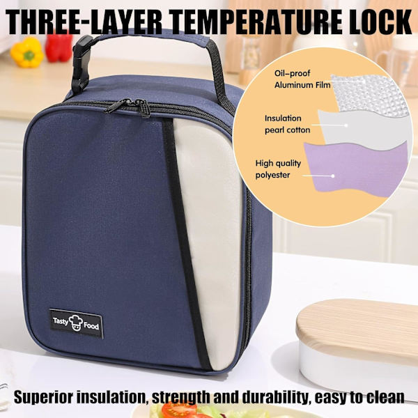 Lunchväska för kvinnor och män, återanvändbar lunchväska, lunchlåda med stor kapacitet, läckagesäker lunchväska med frontficka för arbete, kontor, picknick eller resor ( Light Blue