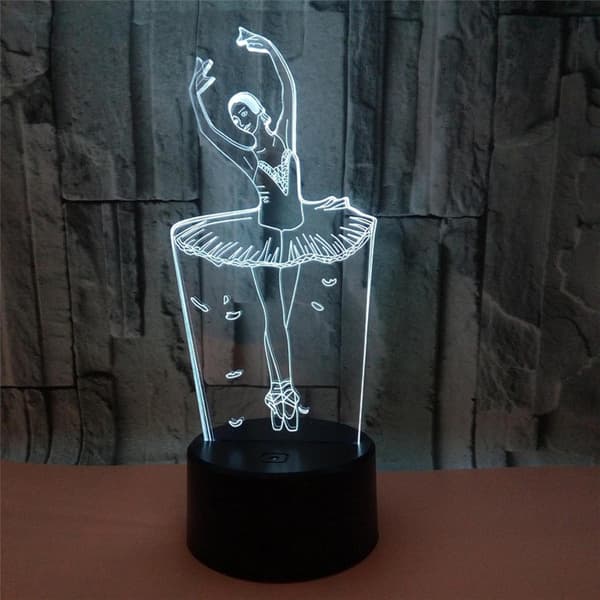 Ballettdanser 3D Skrivebordslampe 3D Illusjonskunst Nattlampe USB Le
