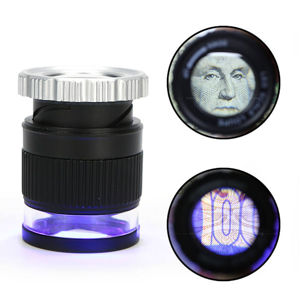 Optisk förstoringsglas Cylindrisk skala 30X Zoom Smyckeslupp med LED-lampor UV-lampa