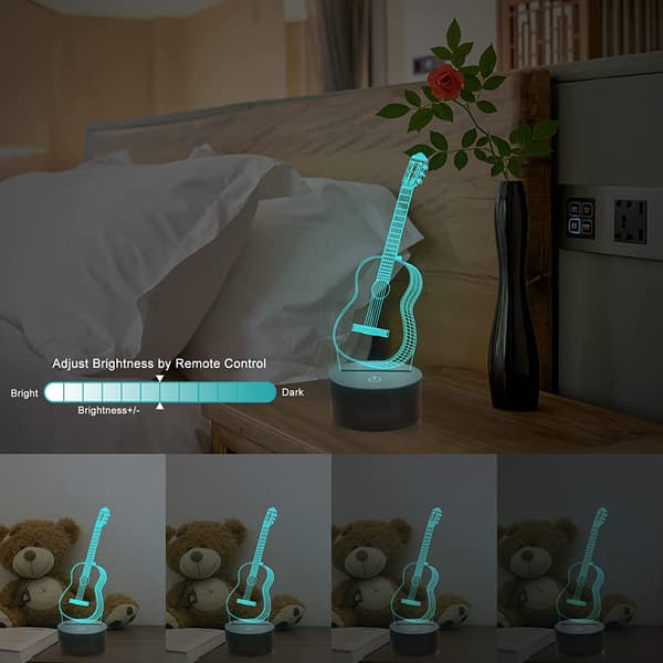 3D Guitar Natlampe Illusion LED Lampe, 16 Farveskift Touch