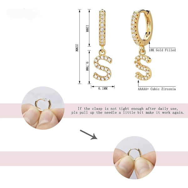 AVEKI 18K Delikat förgylld pavé Cubic Zirconia bokstavsberlock