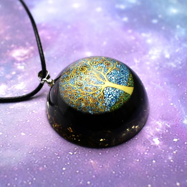 Obsidian krossad sten Livets träd Halsband