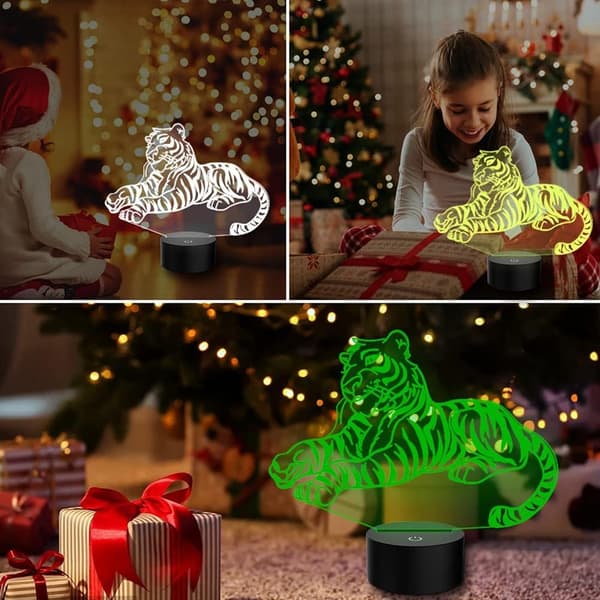 Animal Tiger Legetøj 3D Illusion Natlampe Smart Touch Lampe