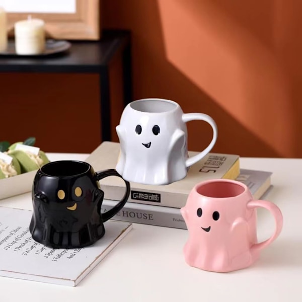 Ghost Krus Nyhed 3D Sød Keramisk Kaffekop Ghostface Krus Halloween Nytår Jul Fødselsdag White Elephant Gaver Kæreste Kone Black