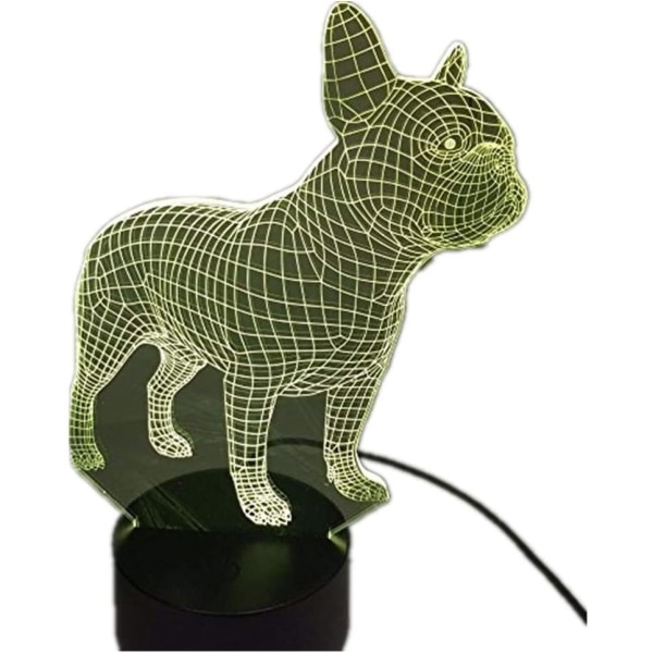 Fransk Bulldog 3D LED Nattlampa 7 Färger USB Hologram Dekor