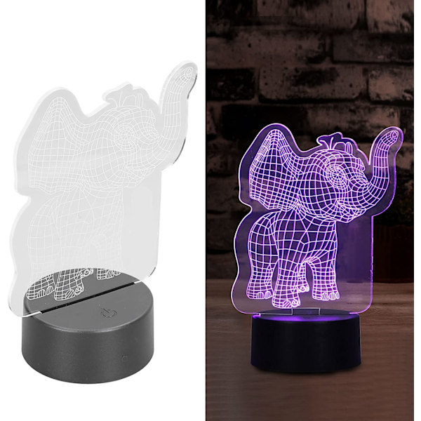 3D Nattlampe, 3D Elefantform Nattlys USB-lading Un