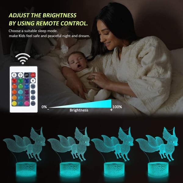 Animal Fox Legetøj 3D Illusion Natlampe Smart Touch Lampe, Cr