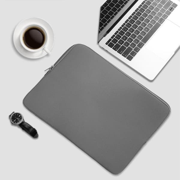 Laptop Sleeve Solid Farve Dobbelt Lynlås Håndtaske Notebook Beskyttende Etui Grå 15 Tommer