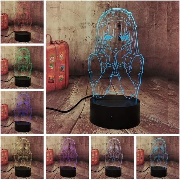 Zero Two, 3D Optisk Natlampe til Børn, Japansk Anime Figur