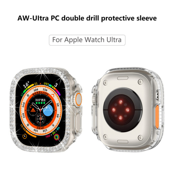 Til Apple Watch Ultra 49mm Dobbelt Række Bling Diamant Etui PC Kofanger Beskyttende Etuier Krystal Skinnende Rhinestone Etuier