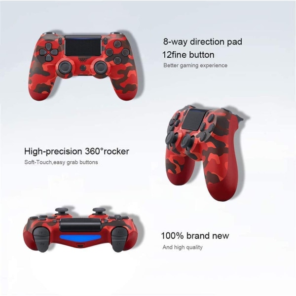 Spelkontroll för PS4 (Rött kamouflage), Dual Vibration