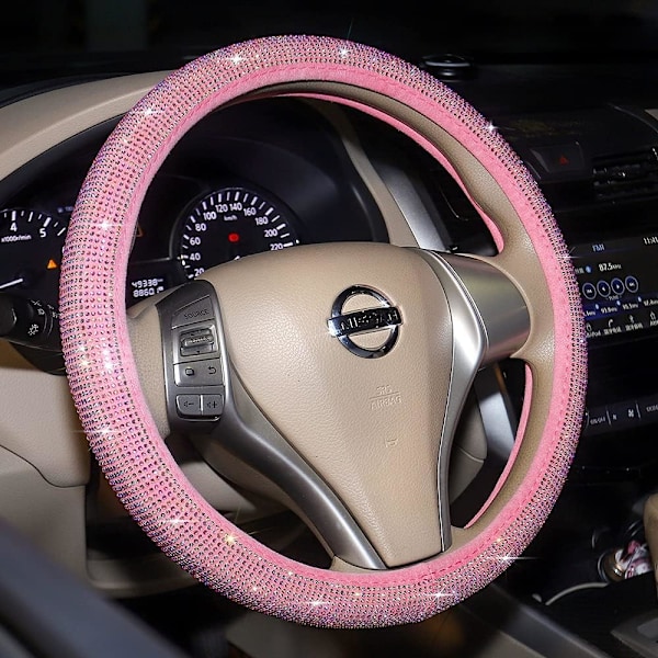 Bil Bling Ratt Skydd för Kvinnor Flickor Vinröd 15 Tum Universal Röd Kristall Strass Diamanter Bling Bling Tillbehör An Pink