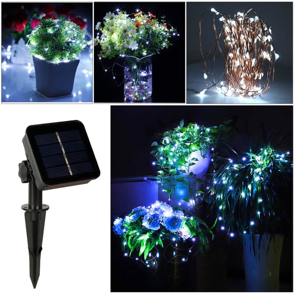 Utomhus solcellslingor, 33 fot 100 LED solcellslampor Cold White
