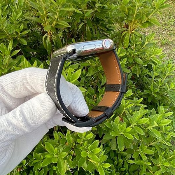 Äkta Läderarmband kompatibla med Apple Watch armband 49mm / 45mm / 44mm / 42mm / 41mm / 40mm / 38 mm Klassisk Stil Ersättningsarmband Black 42/44/45/49mm