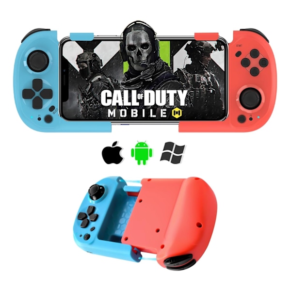 Mobil spelkontroll för iPhone, Android, PC, direkt spel, bärbar mini Bluetooth-kontroll Gamepad Joystick med magnetisk förvaring för iPhone 1 Blue+Red