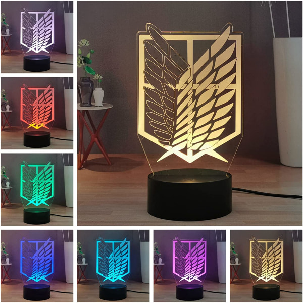 Scouting Legion Freedom Anime Symbol 3D Night Light, Rival Levi Logo LED Light, Manga Hanji Zoe Eren Yeager 3D Lamp, Anime 16 Colors Desk Lamp,