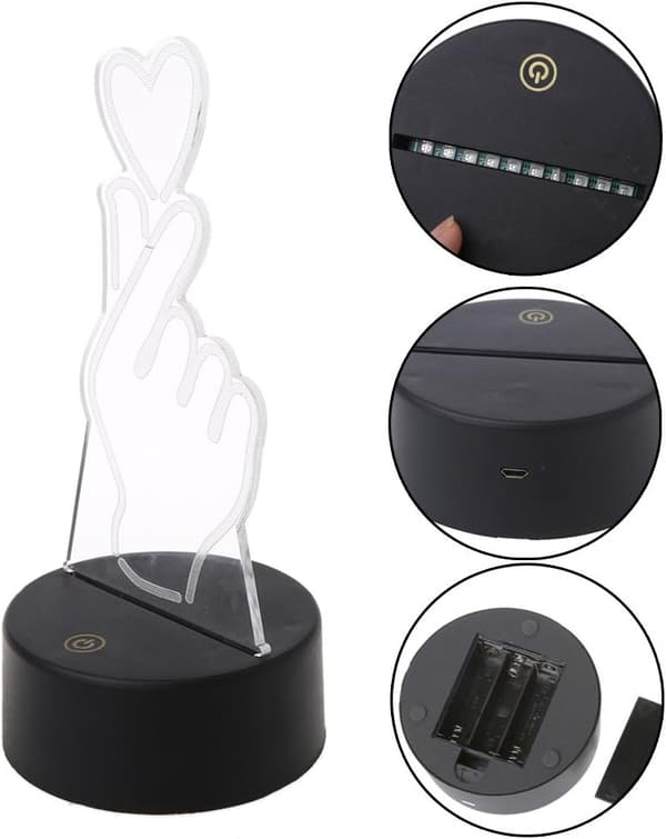 3D Lampe Rom Soverom Dekorativ Illusjon Nattlys, Finger