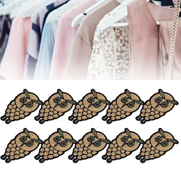 10 kpl Pöllö Kirjailtu Patch Kulta Pieni Eläin Pöllö Vaatteet Applique Merkki Vaatteille Mekko Laukku