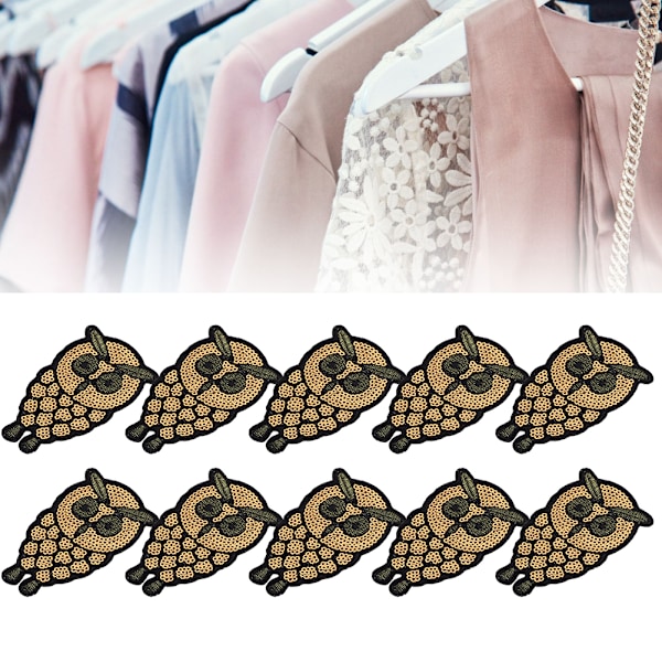 10 st uggla broderad lapp guld liten djur uggla kläder applikation märke för kläder klänning väska