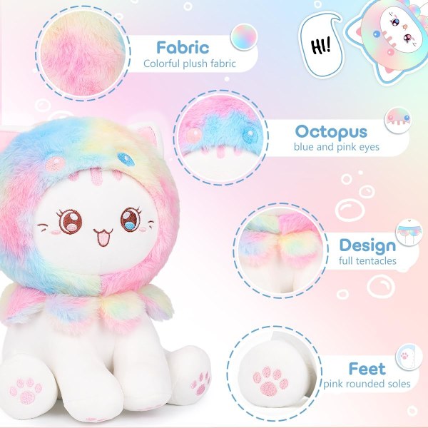 Söt Jordgubbs-Katt Plyschleksak 10\" Kawaii Kattunge Fylld Djur, Katt Jordgubbe Plushie Kudde Present till Barn Strawberry Cat
