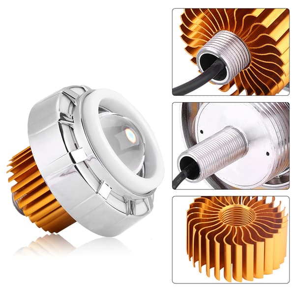 Motorsykkel LED-frontlys Projektorlinse Dobbel Angel & Devil Eye Rund Blå/Hvit