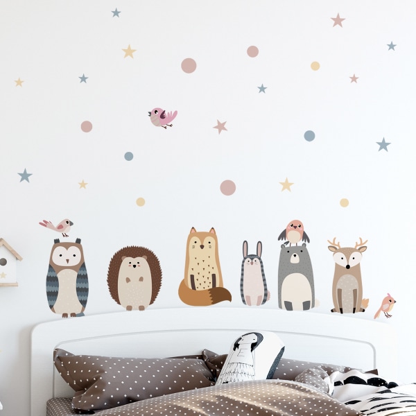 Djur Star Wall Sticker Väggdekor Baby Nursery Kids Sovrum Lekrum Väggdekor