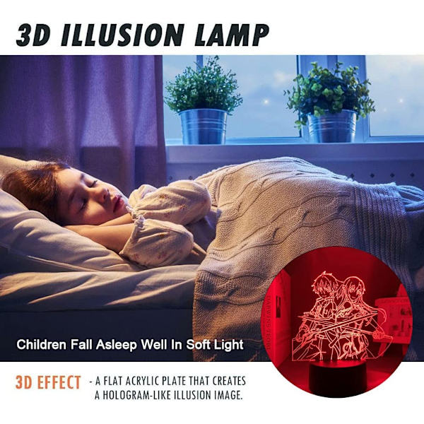 SAO Anime Figur LED-lys Søt Gutter & Jenter Jul Bursdag Feriefest Gave Kirito/Asuna/Asada Shino 3D Optisk Illusjon Bordlampe