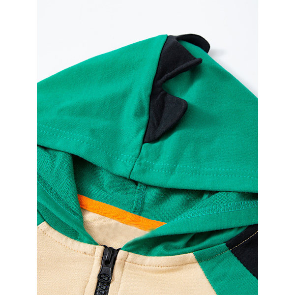 2024 Ny Söt Toddler Pojkjacka Cartoon Dinosaur Djur Blixtlås Packaway Vår Höst Hoodies Jacka för Barn Green 140cm