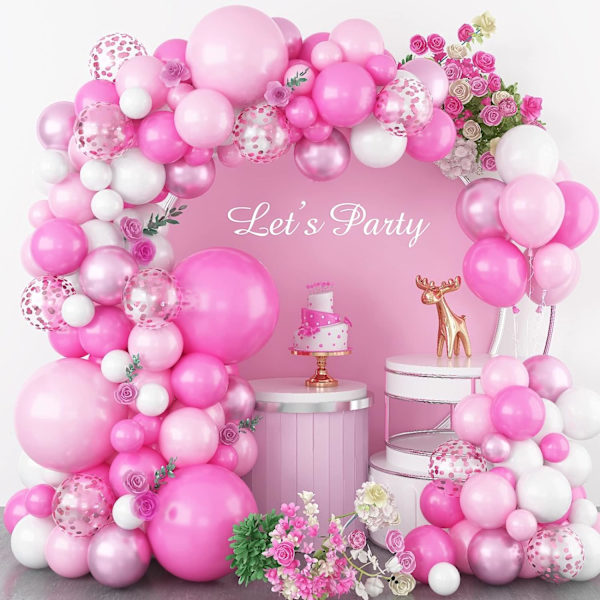 Pink Ballonbue Guirlande Kit - 5 12 18 Tommer Balloner Forskellige Størrelser DIY Dekorationssæt Perfekt til Fødselsdag Bryllup og Begivenheder Pink