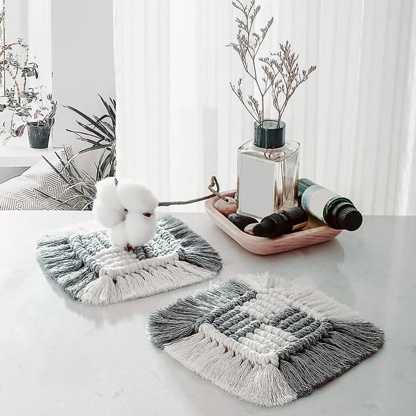 2 stk. Macrame-underlag isoleret nordisk stil bomuld håndlavet