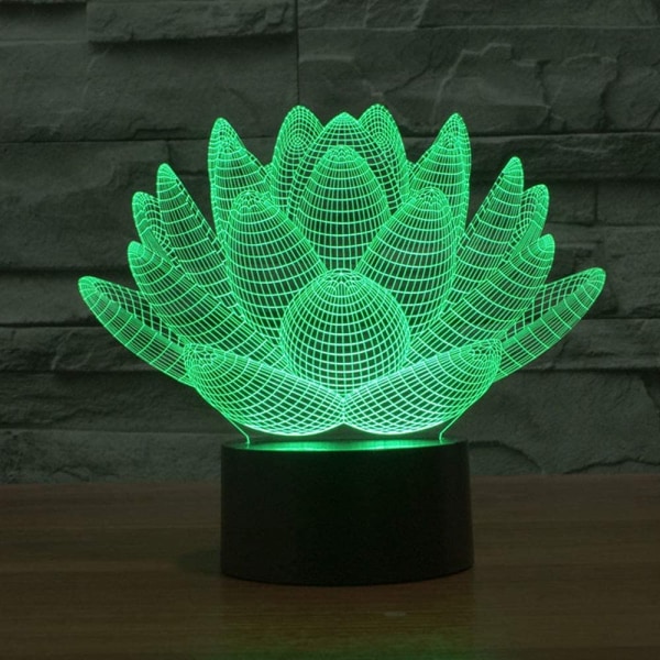 3D LED Blomsterlotus Optisk Illusions Sensor Nattlys med Smart Berøring