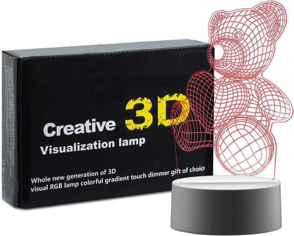 3D Nattlys Teddybjørn LED Illusjonslampe for Barn og Kjærlighet