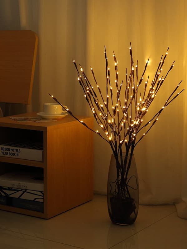 LED Gren Lys Batteridrevet Lysende Gren Vase Fyld
