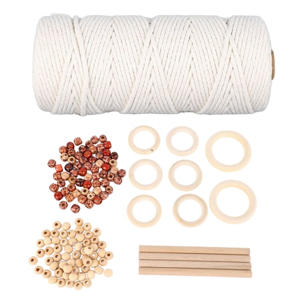 Macramé-kit för nybörjare Bomullsmacramésnöre med träpärlor Träringar Macramé-växtupphängningskit Macramé-tillbehör