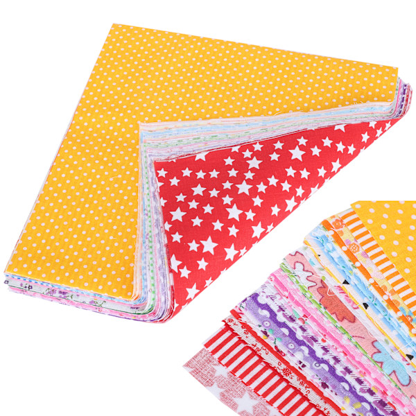 Stoff til quilting i 50 farger, bomullstrykk, DIY håndlagde sytilbehør 25 x 25 cm