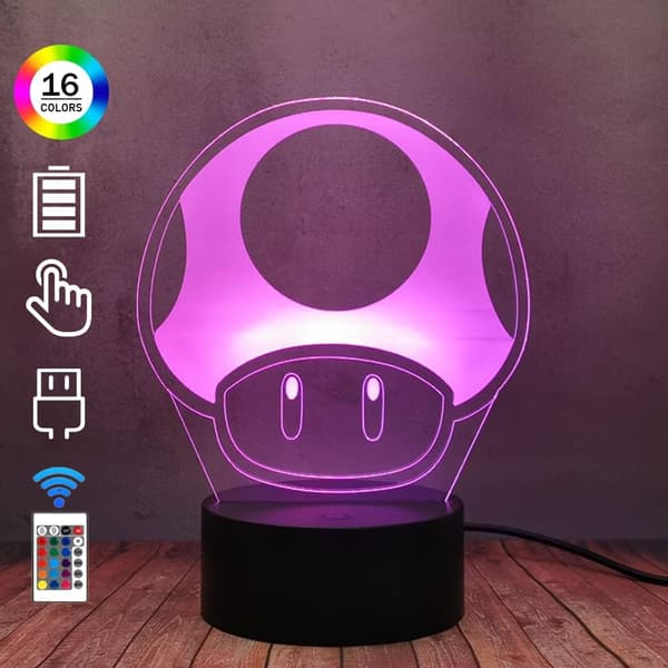 Klassiskt spel Mario Magic Mushroom 3D LED-ljusblixt, touch