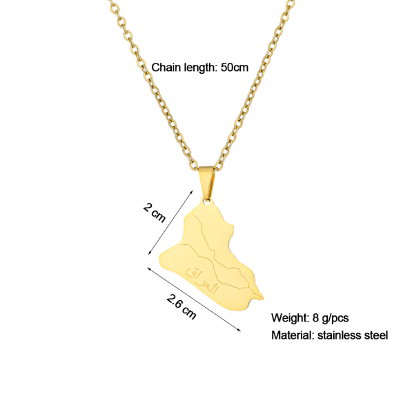 Stainless Steel Necklace for Women,Iraq Republic Map Pendant