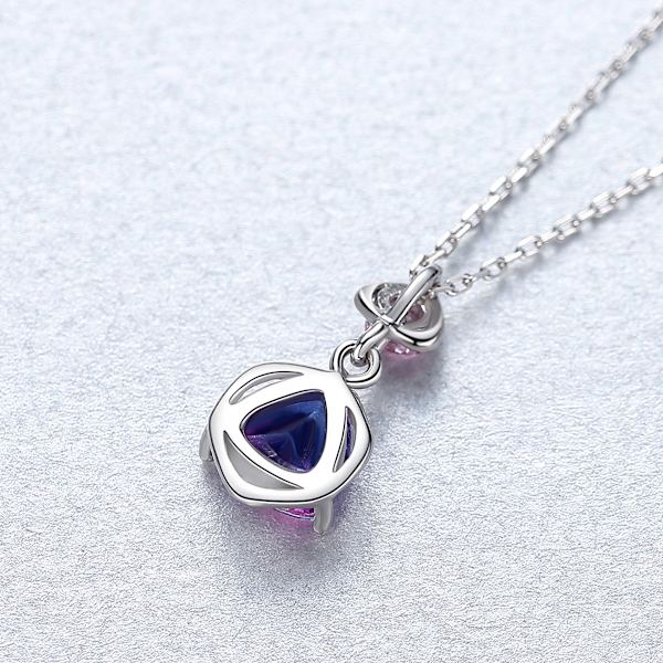 925 Sterling Silver Rainbow Stone Pendant Necklace Triangle