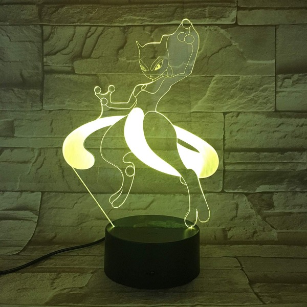 Tegneserie nattlys for kvinners bursdag - 7 fargeendrende 3D optisk illusjonslampe Jenter skrivebord LED berøringslampe