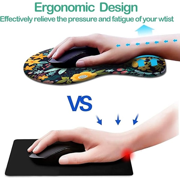 Ergonomisk musematte med håndleddsstøtte, søte musematter med sklisikker gummibase for hjemmekontor, studier, enkel skriving og smertelindring, blomstrende