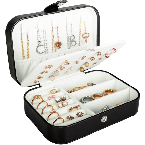Travel Jewelry Box, PU Leather Small Jewelry Organizer for Women Girls, Double Layer Portable Mini T