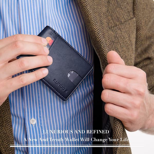 Herrplånböcker Slim Rfid Läder 2 ID-fönster med presentförpackning Classic blue