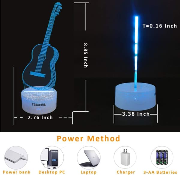 Visuell 3D Nattlampa Gitarr 2D Bordslampa för Gitarrälskare