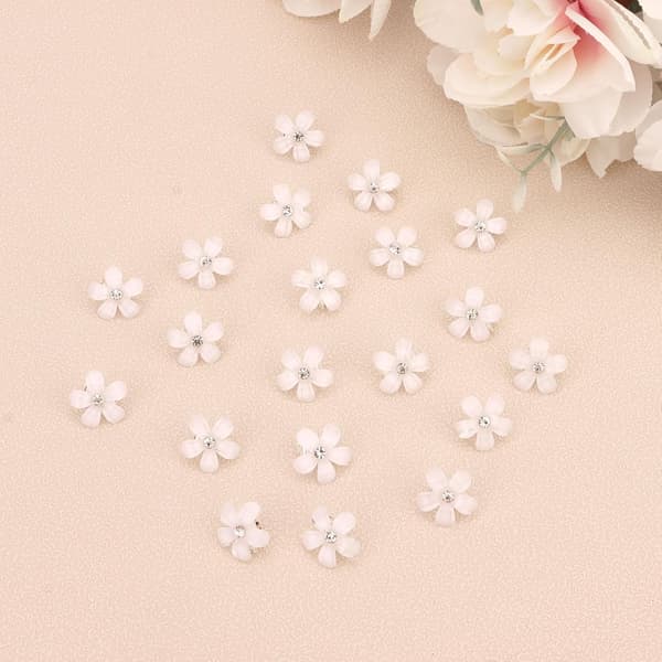 20 STK Mini Hvide Rhinestone Blomster Hårklemmer - Glimrende Brudehårtilbehør til Bryllup, Søde Hårspænder til Kvinder og Piger