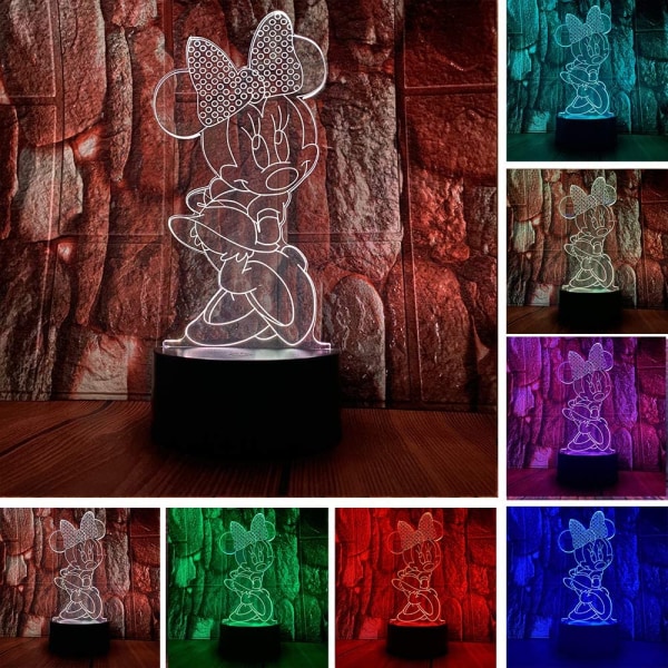 Cartoon Söta Charmig Mickey Minnie Mus Smart 3D LED Optisk Illusion Nattlampa med Fjärrkontroll 7 Färger Dimbar Sovrumsdekoration Bordlampa Födelsedag