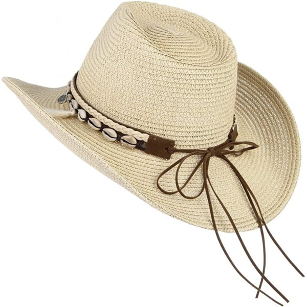 Dam Sommar Halm Denim Cowgirl Hat Solhatt Bred Brätte Beac Beige