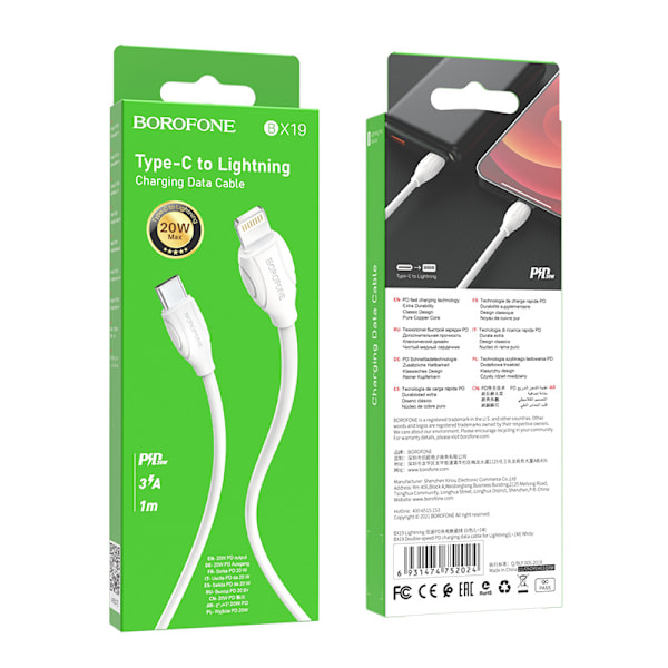 Borofone BX19 dubbelhastighets PD laddningsdatakabel för iPhone