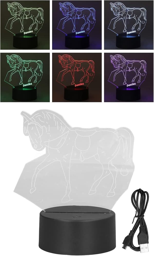 Natlampe, Hesteform 3D-lys 7 Farvejustering LED Nig